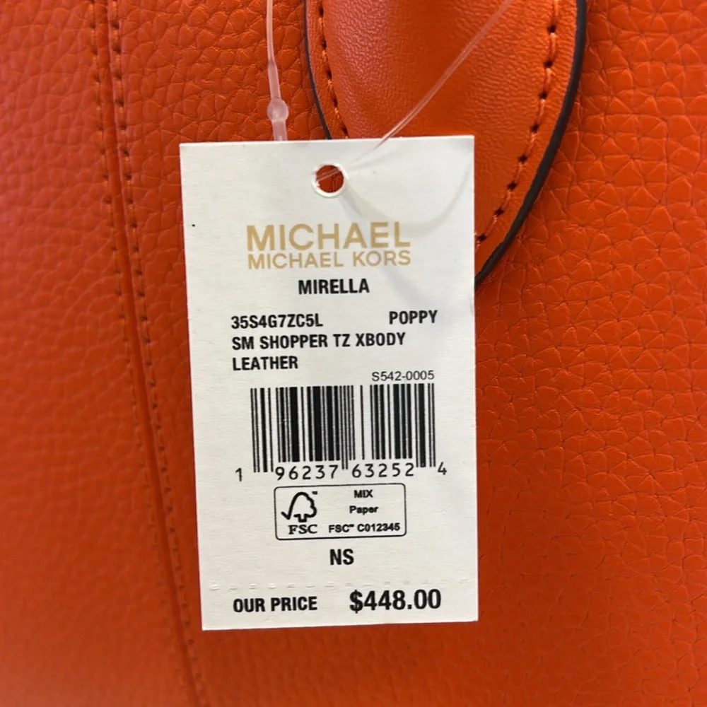 MICHAEL KORS
Mirella Small Pebbled Leather Crossbody Bag Tote 
Poppy 
NWT - Picture 8 of 16